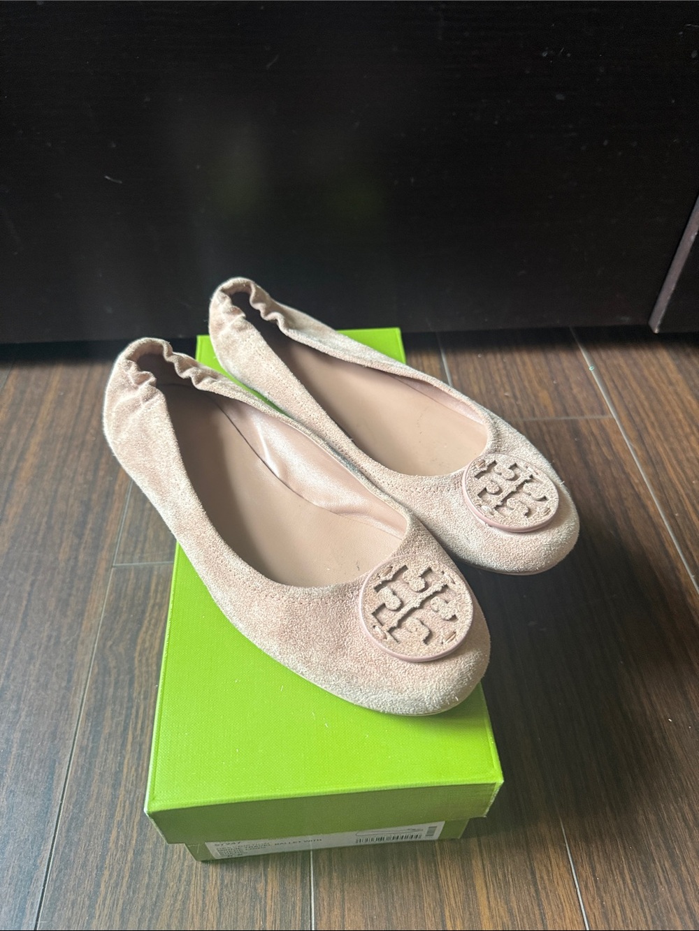 Tory Burch Blush Suede Logo Ballet Flats